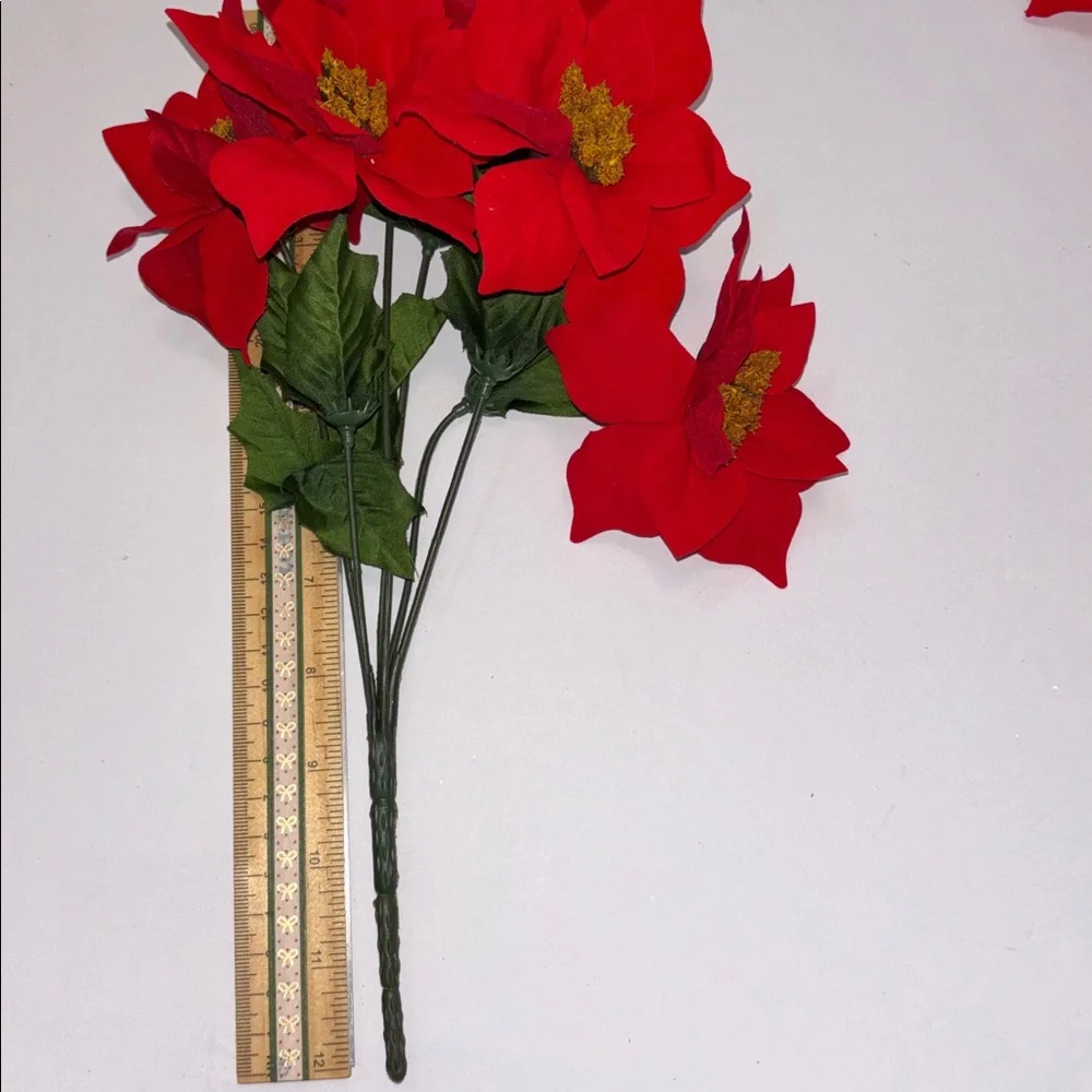 Red Poinsettia Artificial Floral Stems Holiday Bouquet RED POINSETTIAS SET OF 6